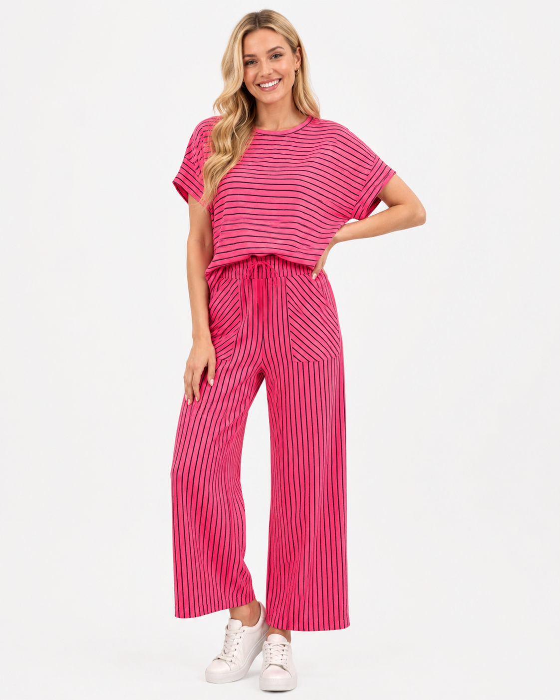 Chantal | Neues Damen Freizeit Streifen Zweiteiliges Set