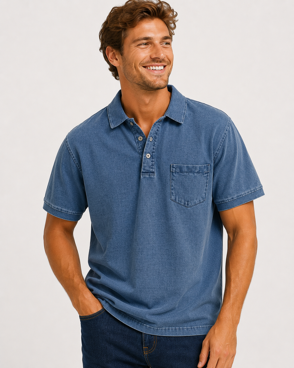 Kaufberg | Herren Baumwoll-Denim Polo mit kurzen Ärmeln