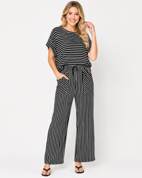 Chantal | Neues Damen Freizeit Streifen Zweiteiliges Set