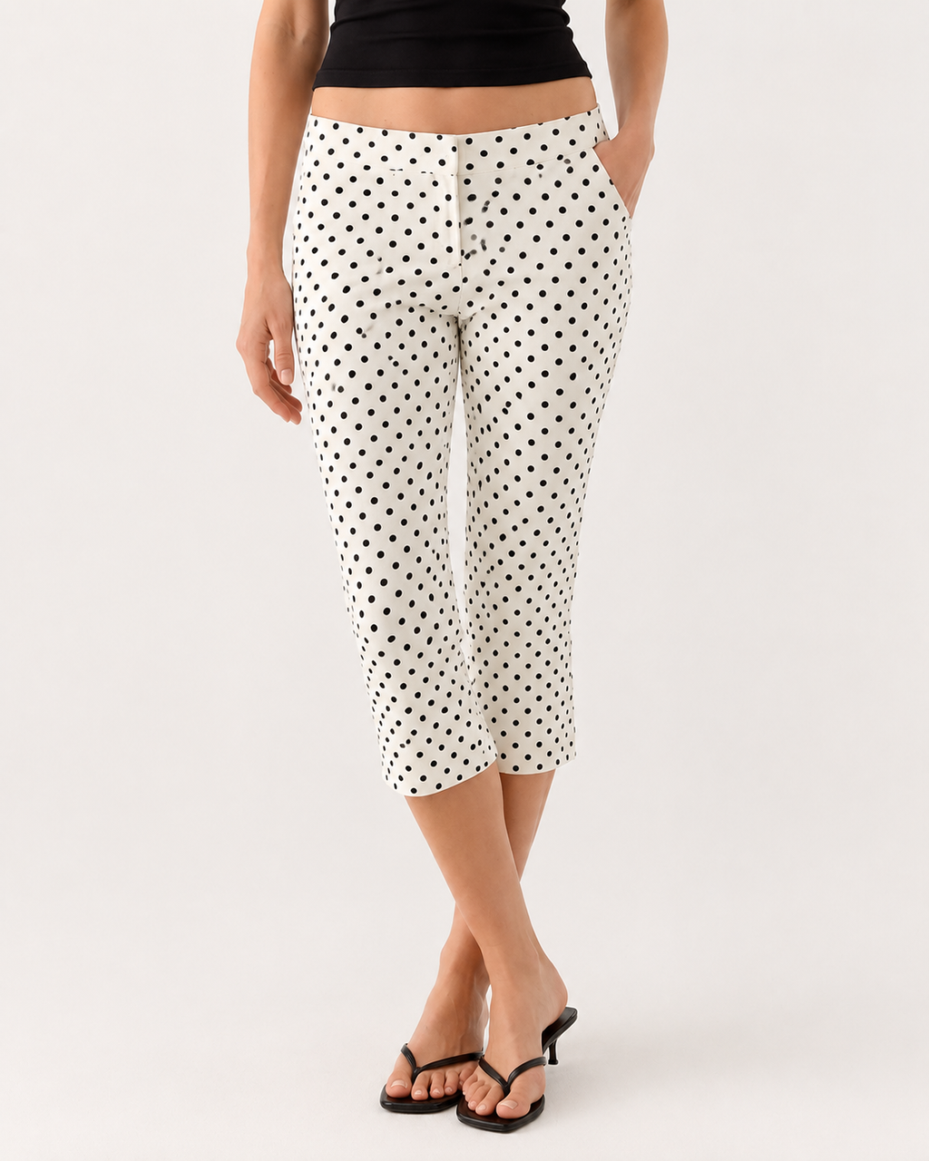 Punktmuster Slim Fit Cropped Hose