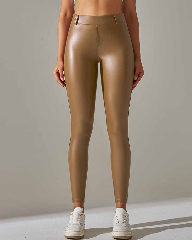 Lederhose mit Tasche hoher Taille