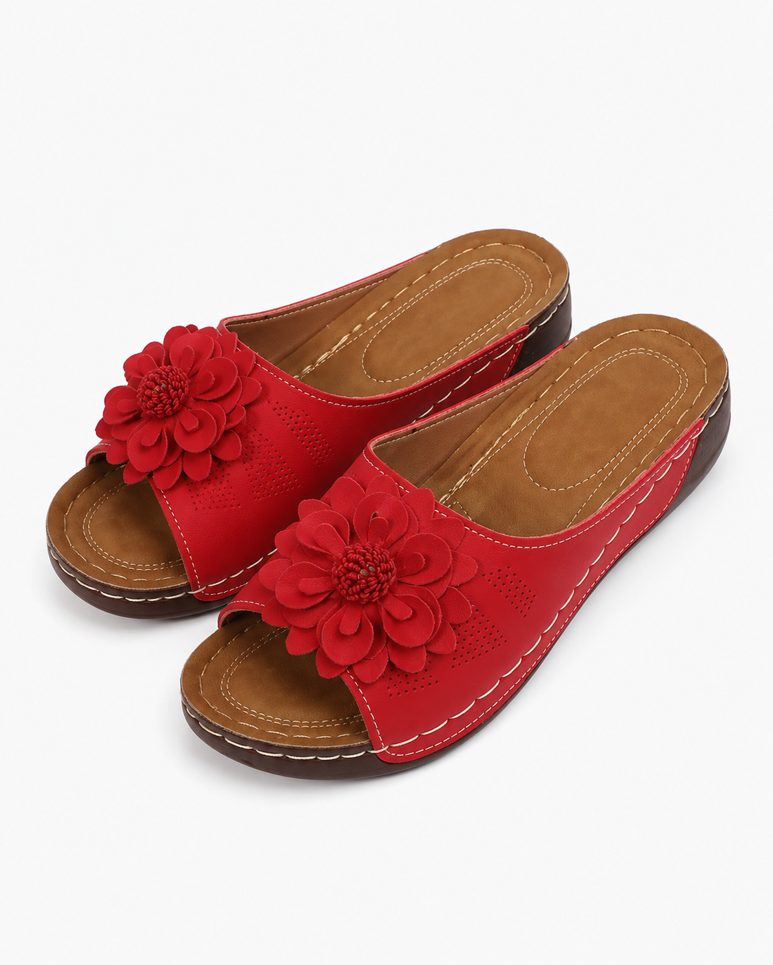 Ravien | Sommer Damen Slip-On Blumen Sandalen mittlerer Absatz