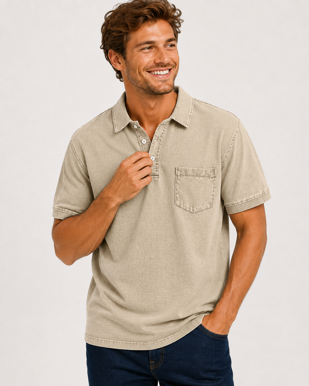 Kaufberg | Herren Baumwoll-Denim Polo mit kurzen Ärmeln
