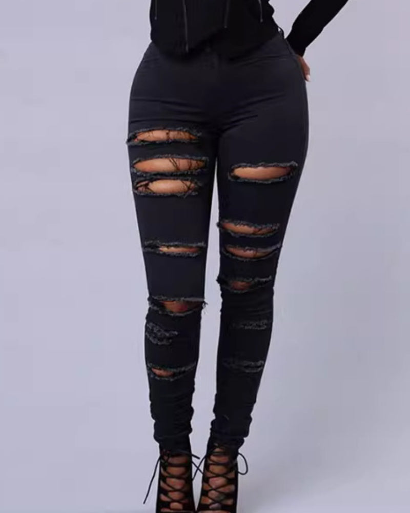 Damen Figurbetonte Destroyed-Hose
