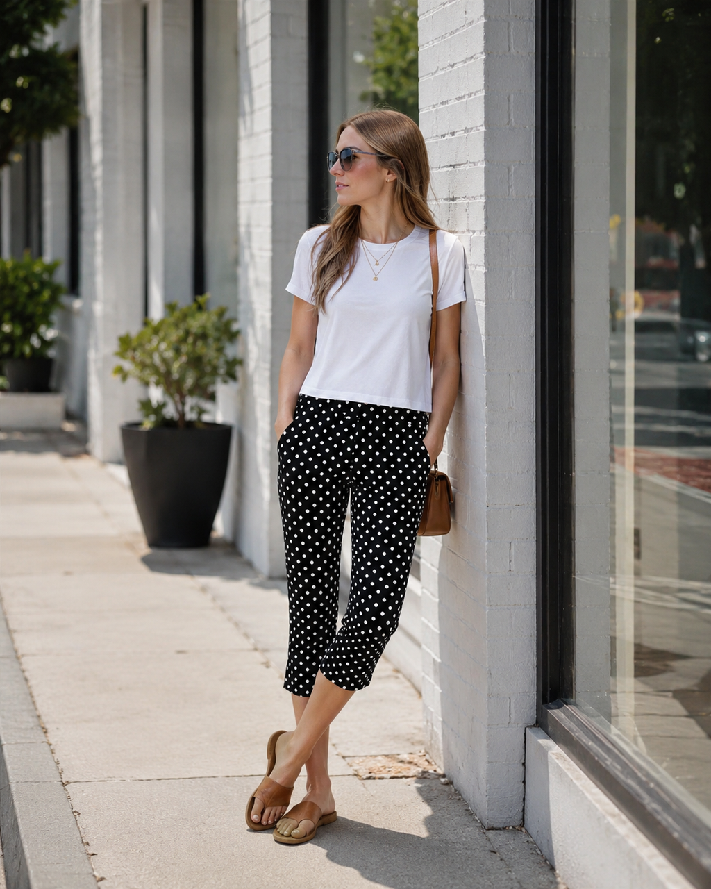 Punktmuster Slim Fit Cropped Hose