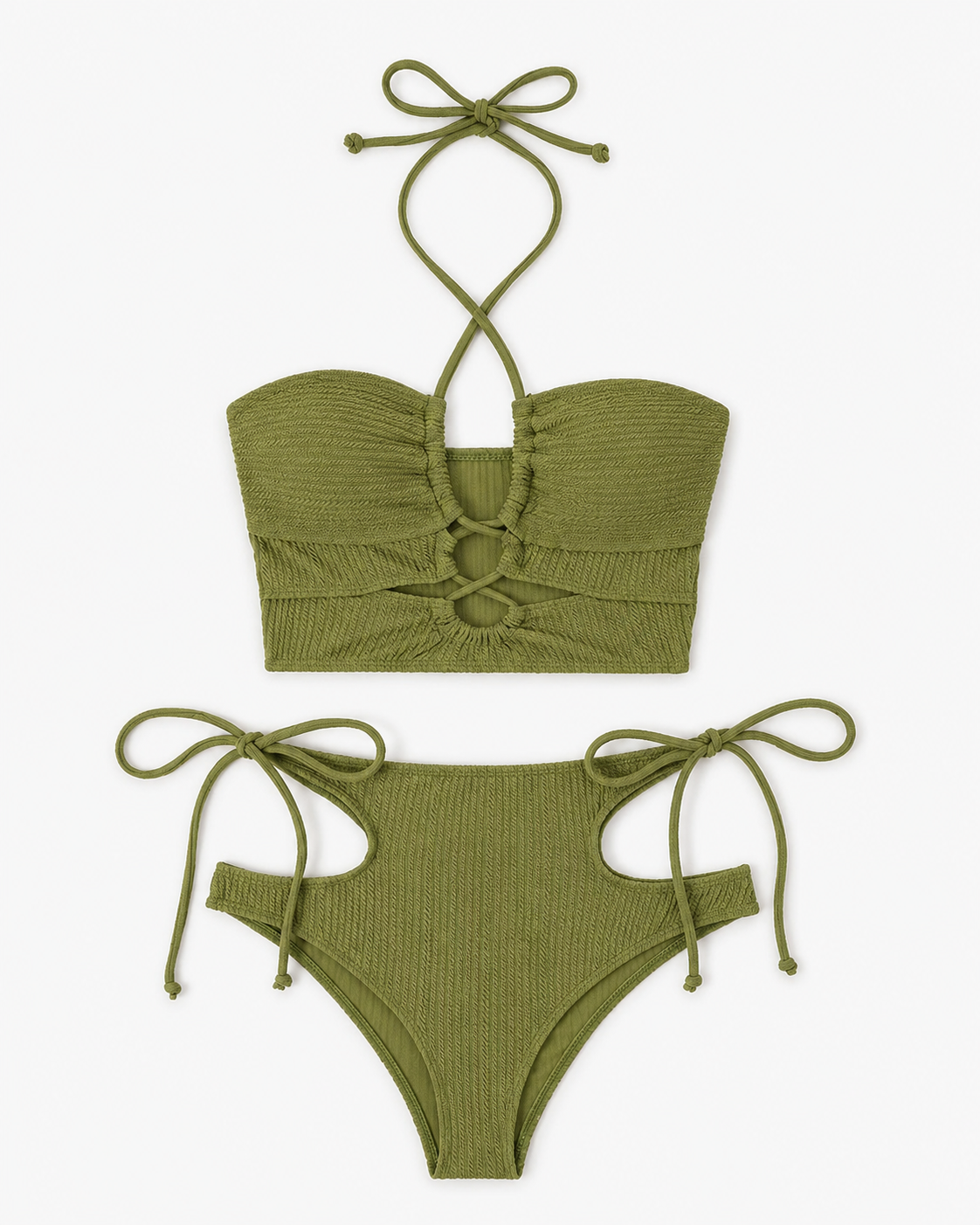 Avery |  Einfarbiger Hochgeschnittener Bikini Badeanzug