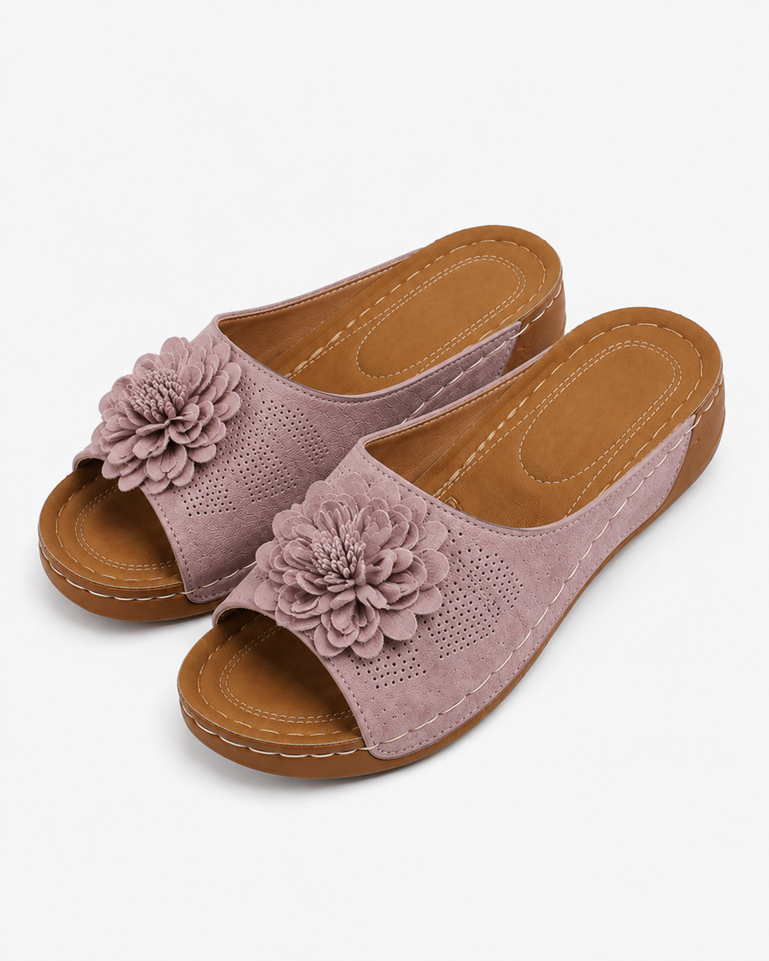 Ravien | Sommer Damen Slip-On Blumen Sandalen mittlerer Absatz