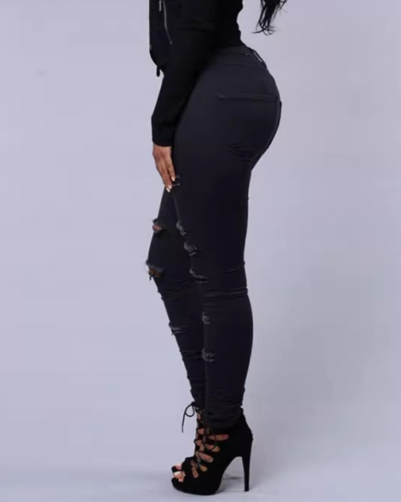 Damen Figurbetonte Destroyed-Hose