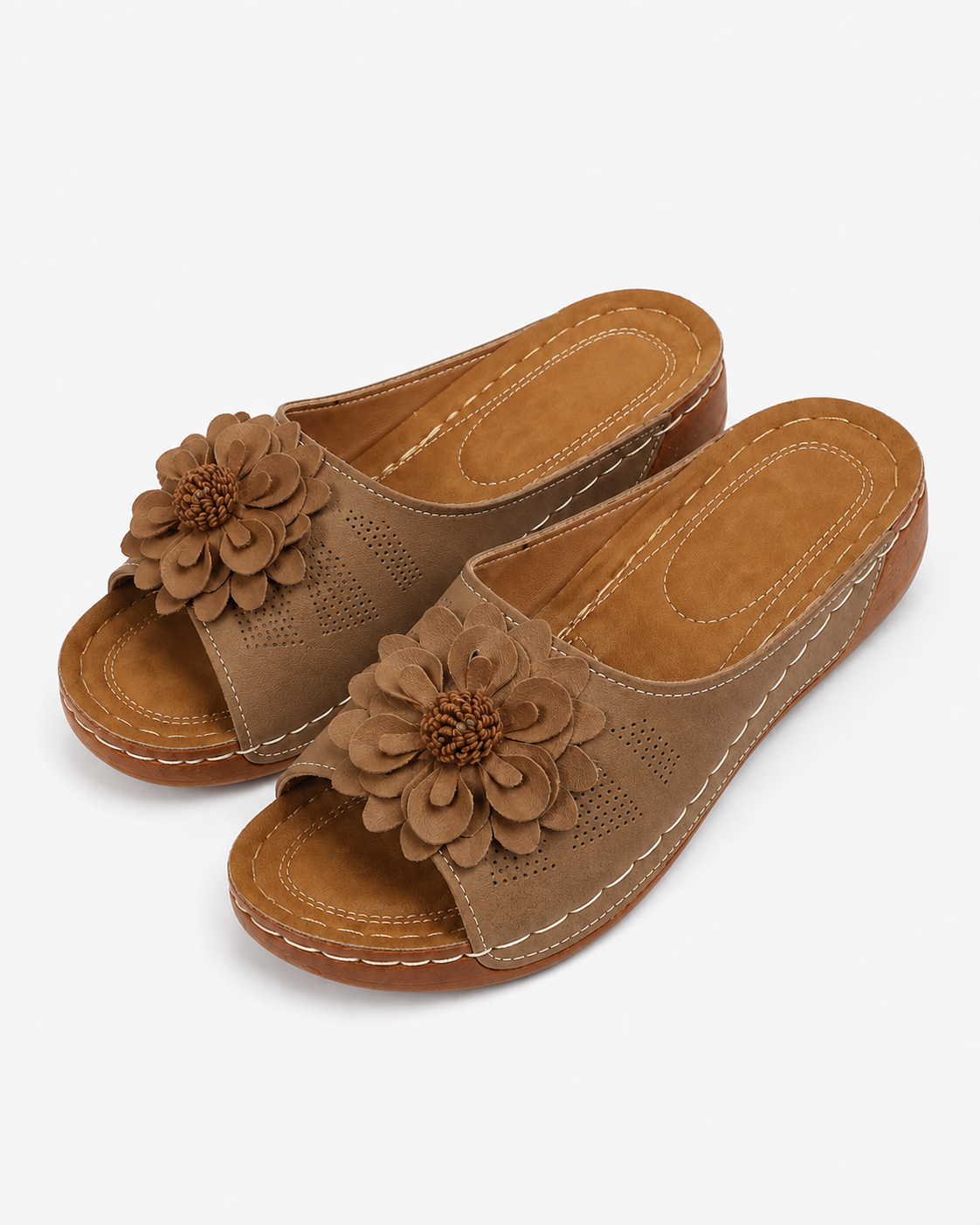 Ravien | Sommer Damen Slip-On Blumen Sandalen mittlerer Absatz
