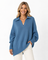 LUNEVIA™ Lockerer Strick-Poncho Pullover | Oversized Damen Crew Neck Sweater