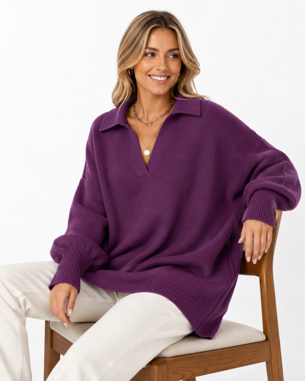 LUNEVIA™ Lockerer Strick-Poncho Pullover | Oversized Damen Crew Neck Sweater
