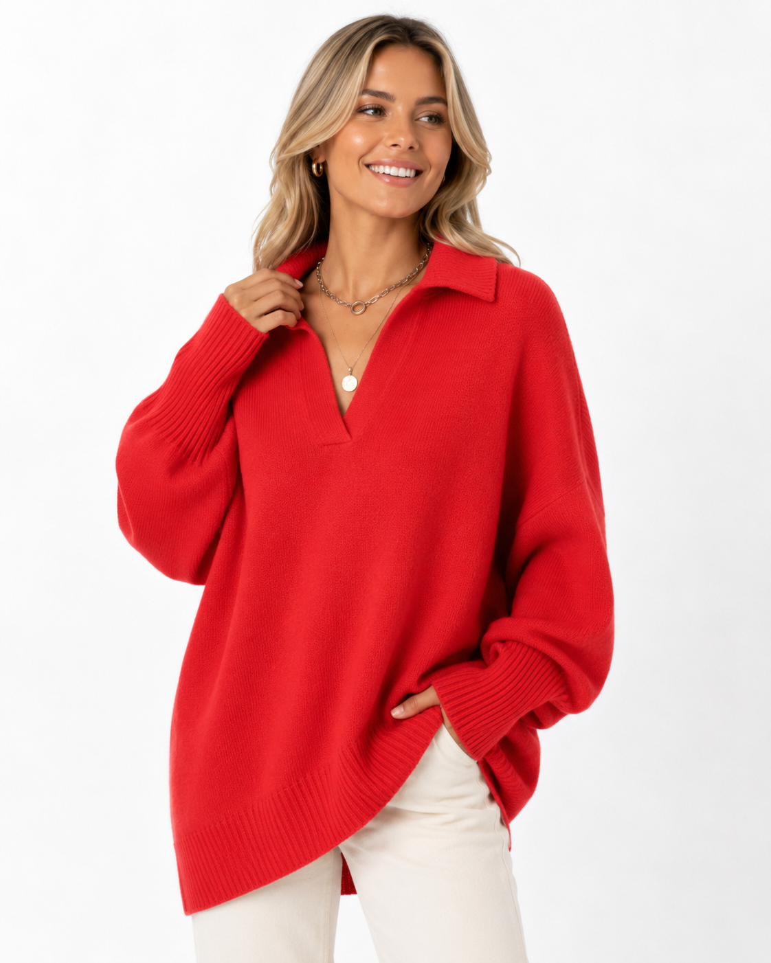 LUNEVIA™ Lockerer Strick-Poncho Pullover | Oversized Damen Crew Neck Sweater
