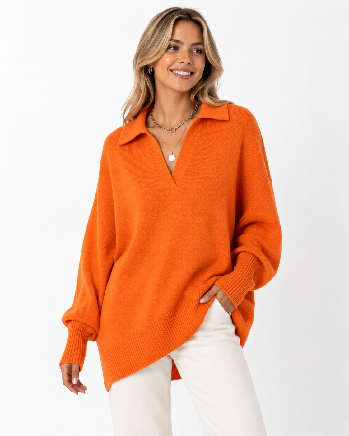 LUNEVIA™ Lockerer Strick-Poncho Pullover | Oversized Damen Crew Neck Sweater