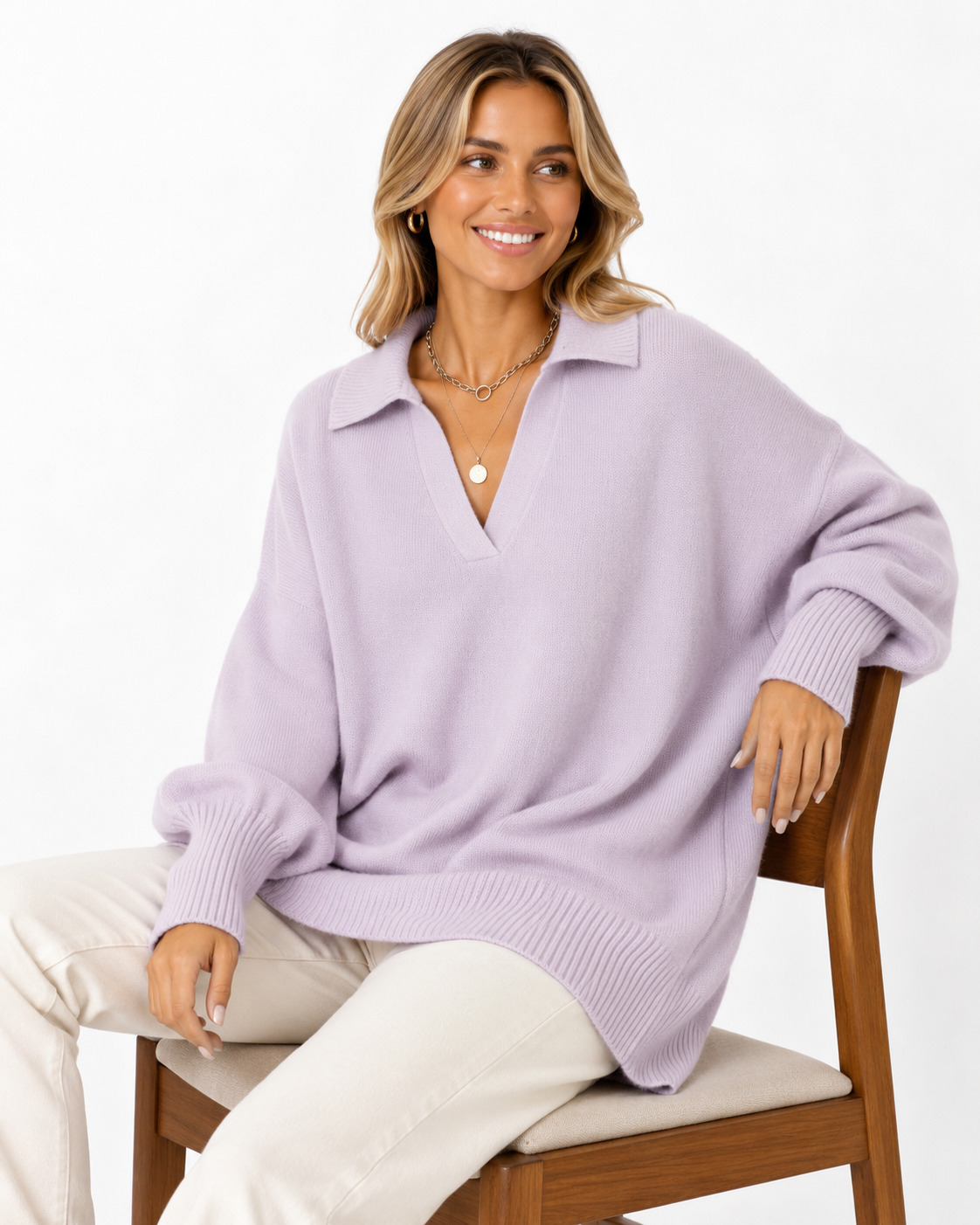 LUNEVIA™ Lockerer Strick-Poncho Pullover | Oversized Damen Crew Neck Sweater