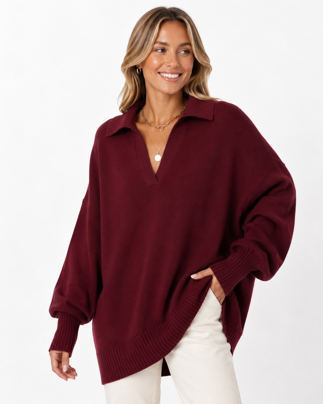 LUNEVIA™ Lockerer Strick-Poncho Pullover | Oversized Damen Crew Neck Sweater