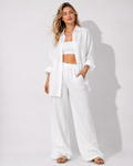 Damen Leinen-Set – Lässiges Hemd & Hose mit geradem Bein