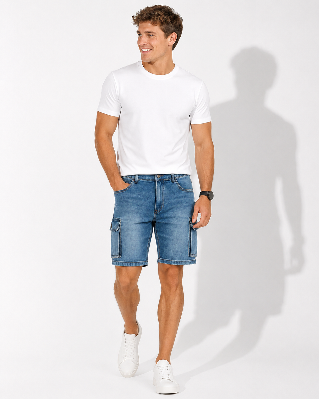 Kaufberg | Herren Denim-Cargo-Shorts in mittlerer Länge