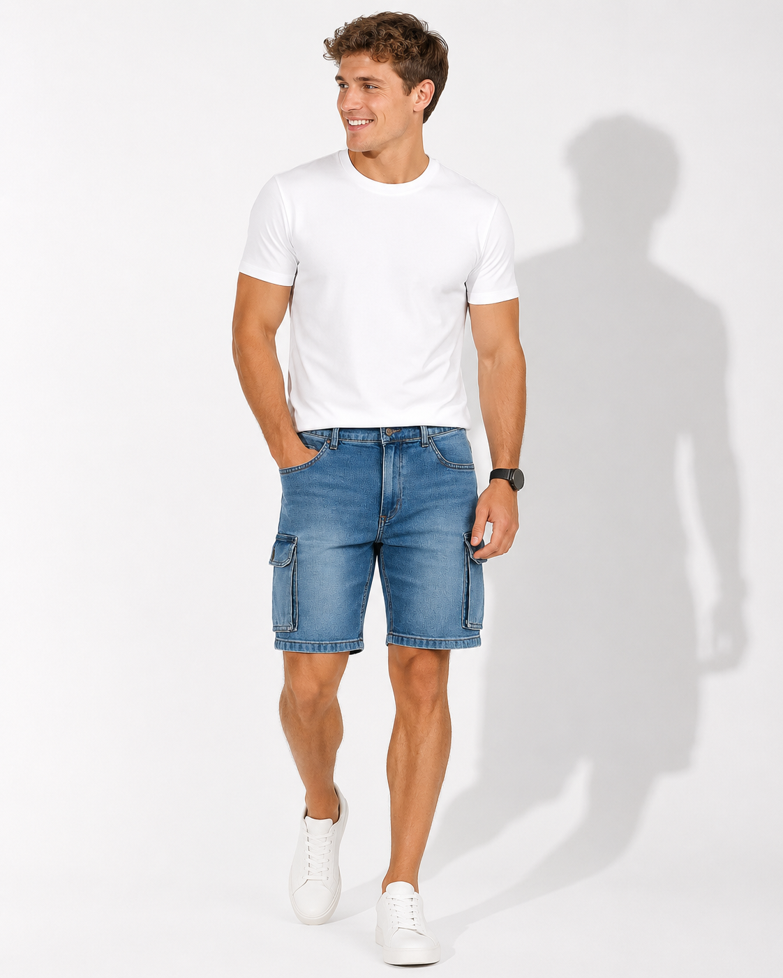 Kaufberg | Herren Denim-Cargo-Shorts in mittlerer Länge