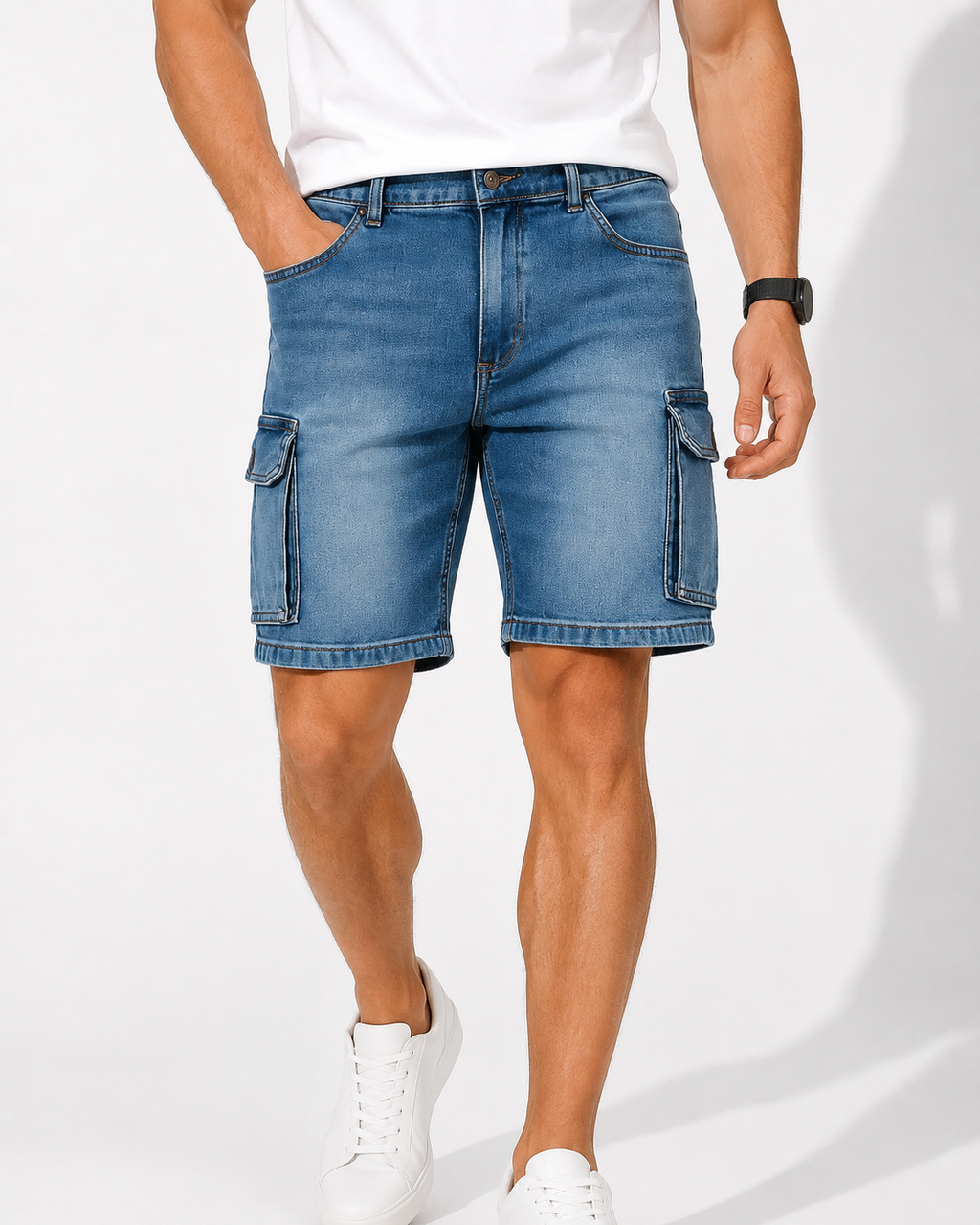 Kaufberg | Herren Denim-Cargo-Shorts in mittlerer Länge