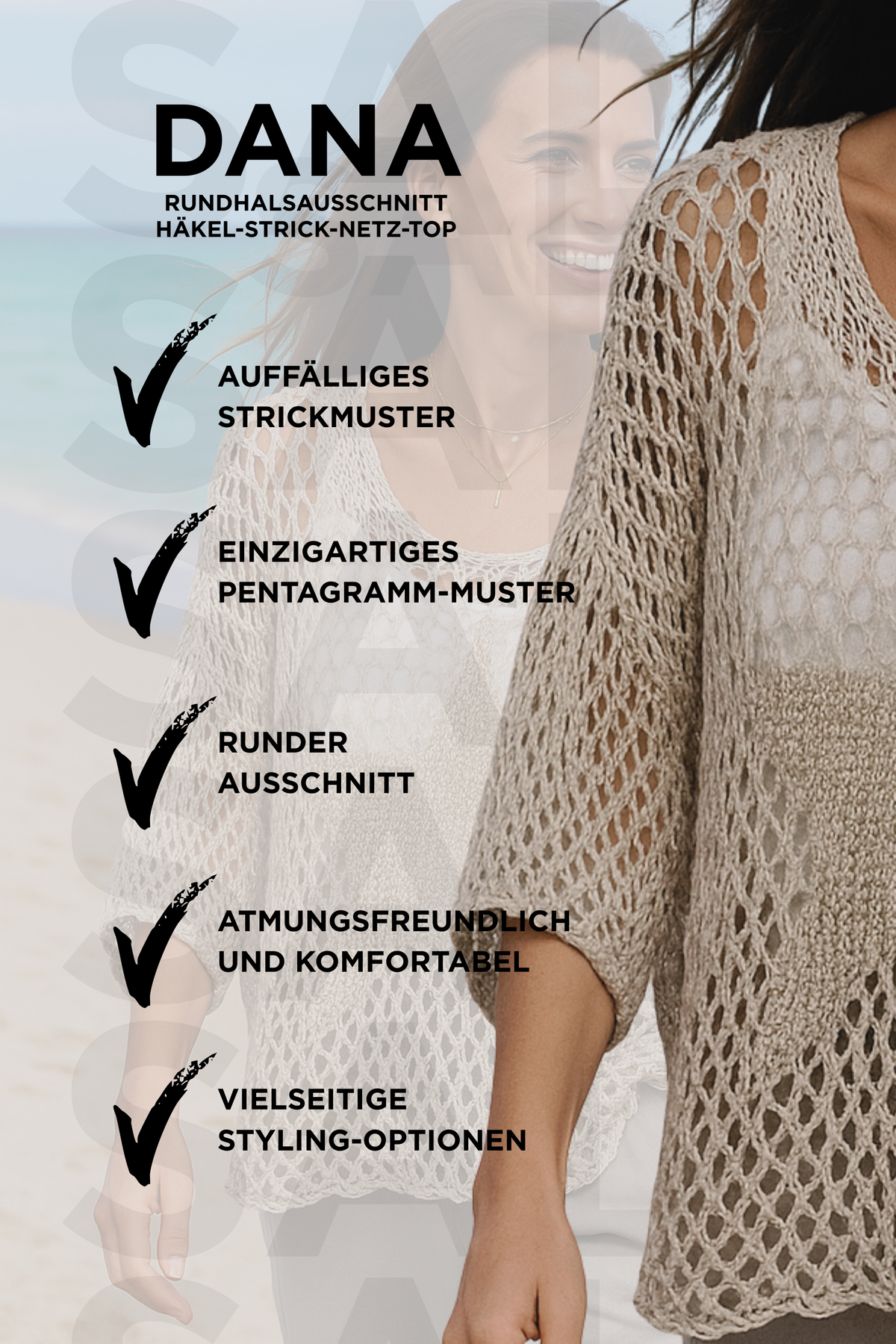 Deaine | Rundhalsausschnitt Häkel-Strick-Netz-Top