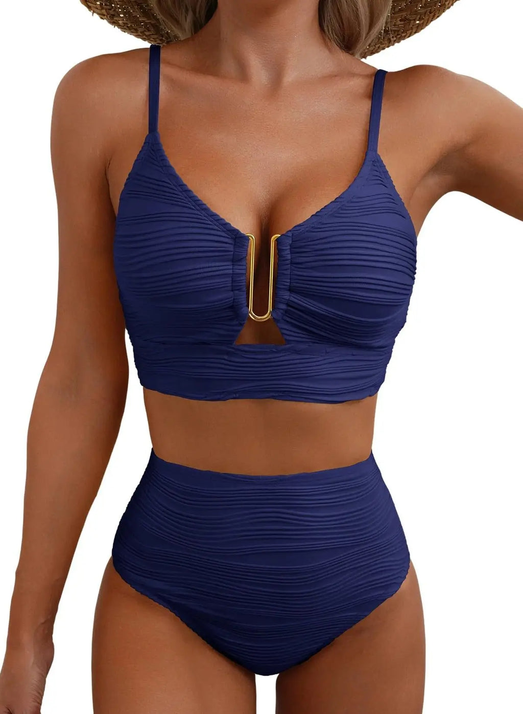 Yara | Bikini V-Ausschnitt Mit Ausschnitten Texturiert Falten Casual Badeanzug