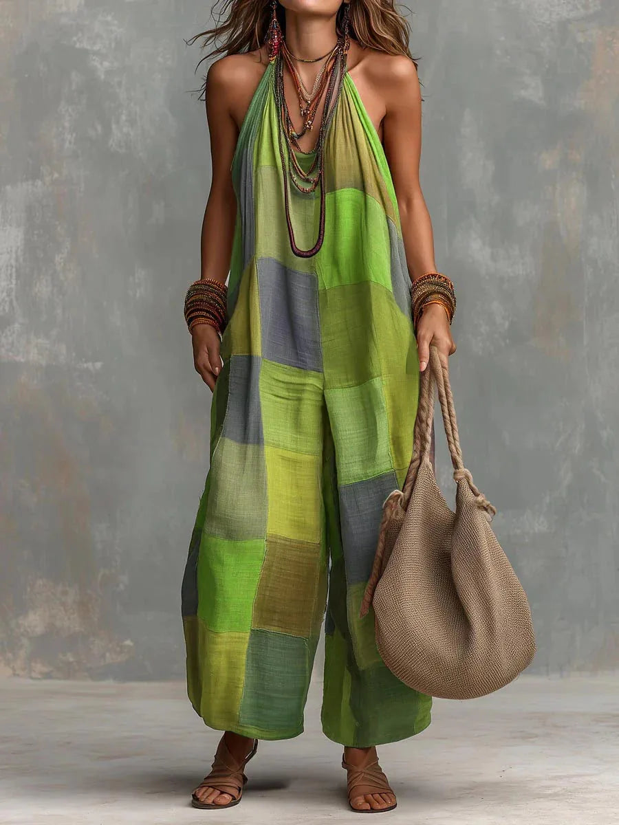 Billie | Damen Bohemian Jumpsuit Ärmellos mit Hängenausschnitt