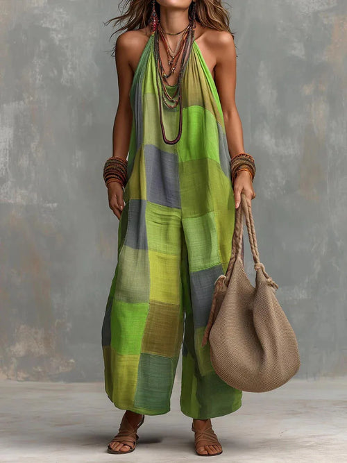 Billie | Damen Bohemian Jumpsuit Ärmellos mit Hängenausschnitt