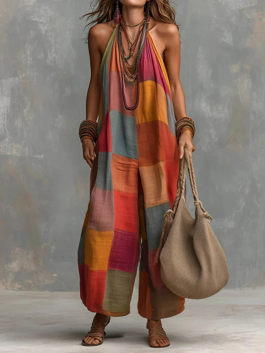 Billie | Damen Bohemian Jumpsuit Ärmellos mit Hängenausschnitt
