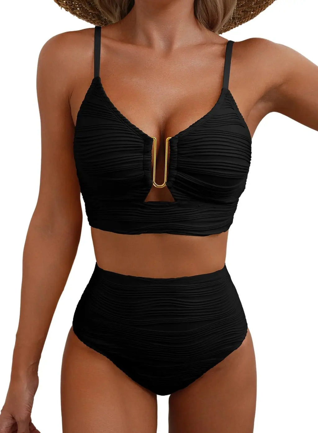 Yara | Bikini V-Ausschnitt Mit Ausschnitten Texturiert Falten Casual Badeanzug