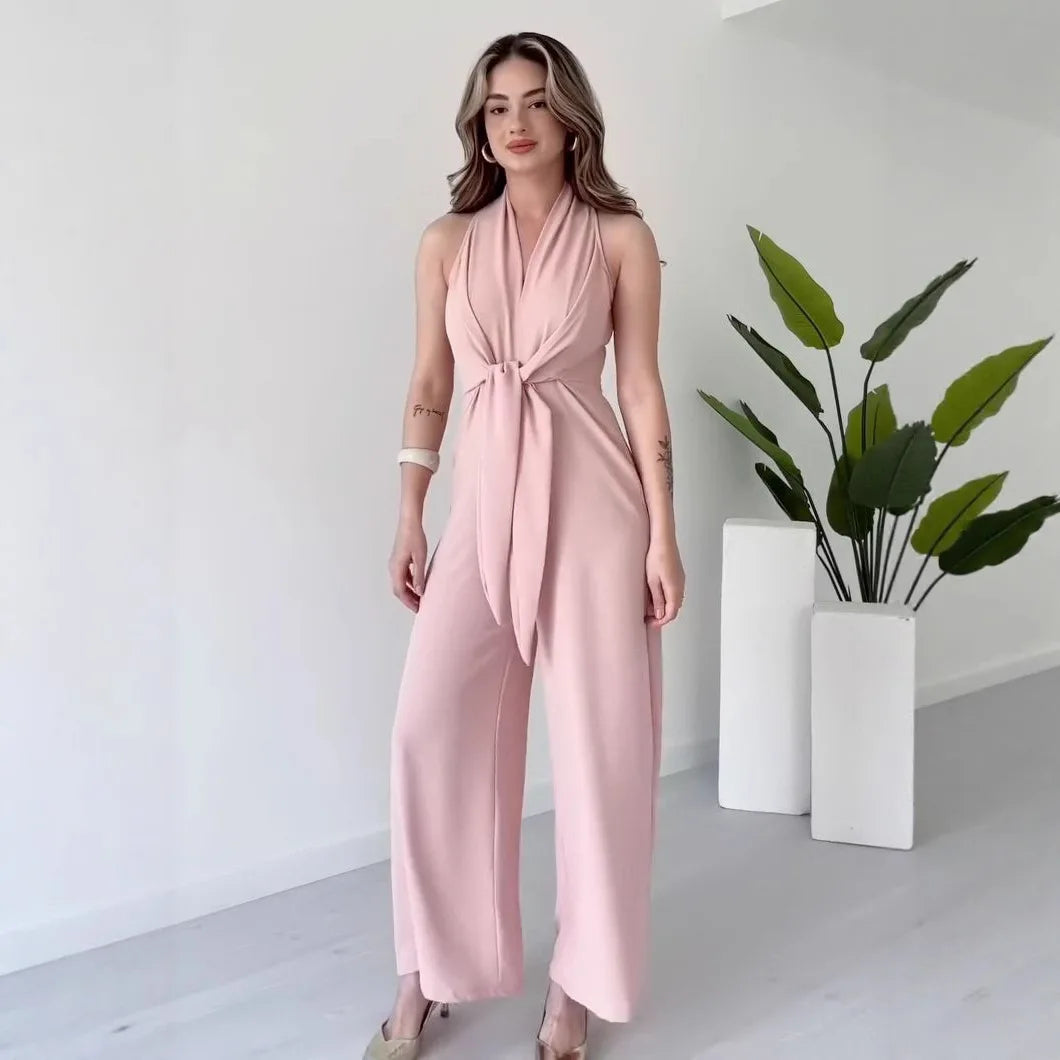 Ximena | V-Ausschnitt Schnürung Weite Hosen Overall Damenbekleidung