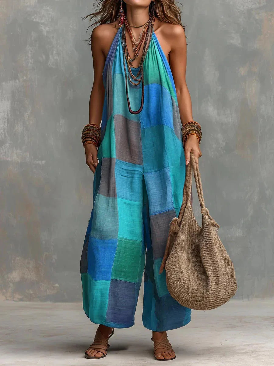 Billie | Damen Bohemian Jumpsuit Ärmellos mit Hängenausschnitt