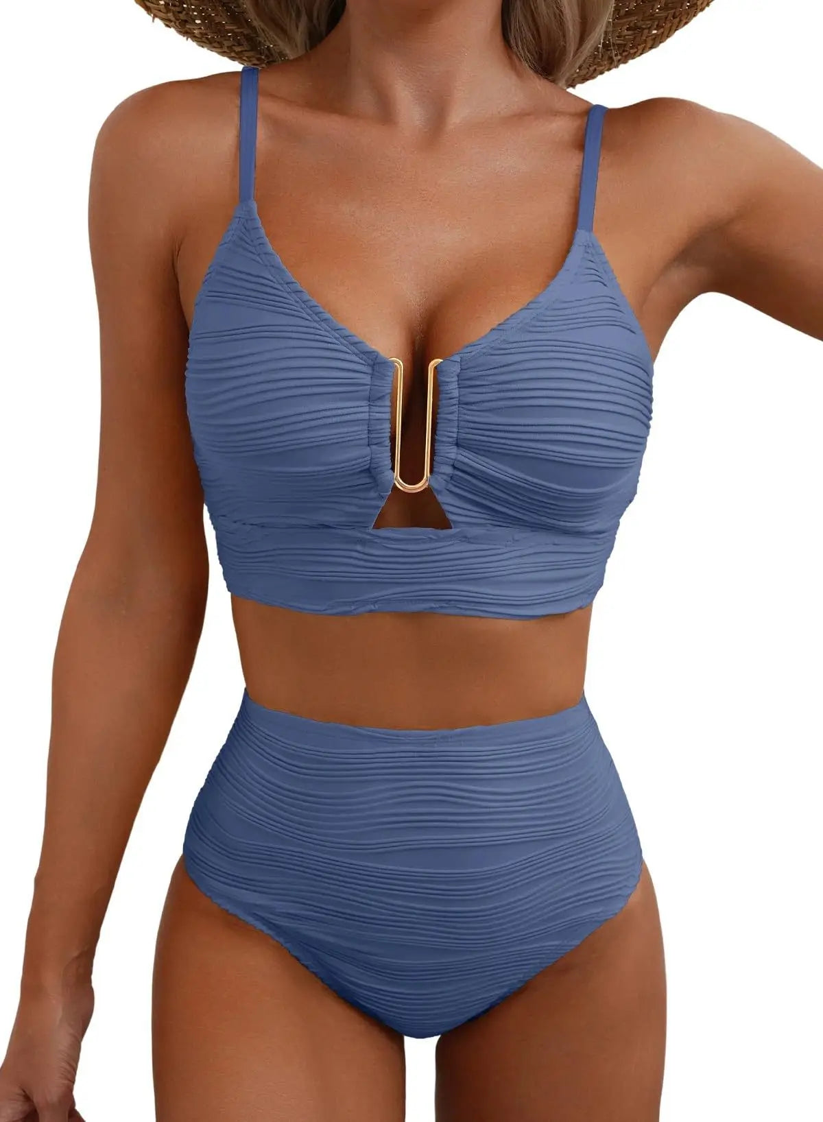 Yara | Bikini V-Ausschnitt Mit Ausschnitten Texturiert Falten Casual Badeanzug