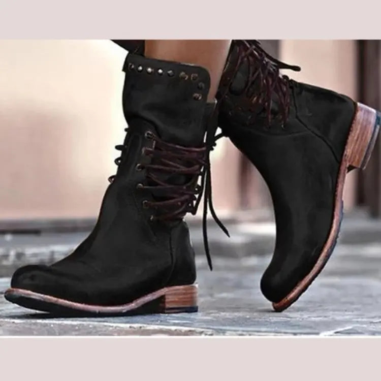 Girdie | Chuny Heel Rivet Vintage Mode Lässige Designer Stiefel bis zur Wade