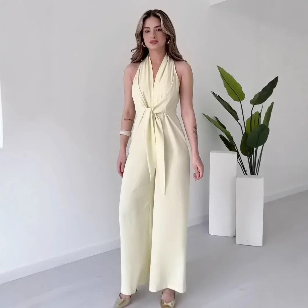Ximena | V-Ausschnitt Schnürung Weite Hosen Overall Damenbekleidung