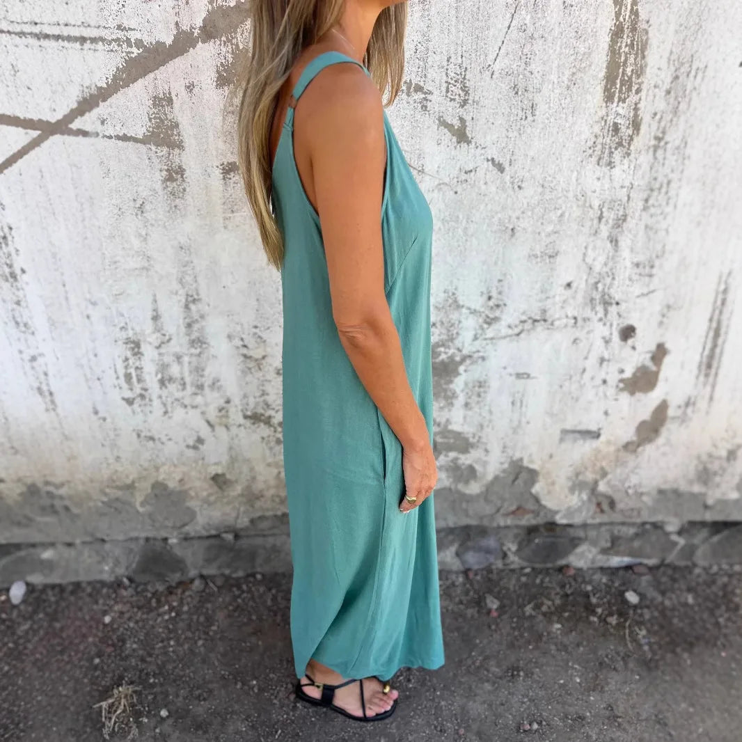 Leona | Sommer Latzhose aus Baumwolle und Leinen mit lockeren Taschen