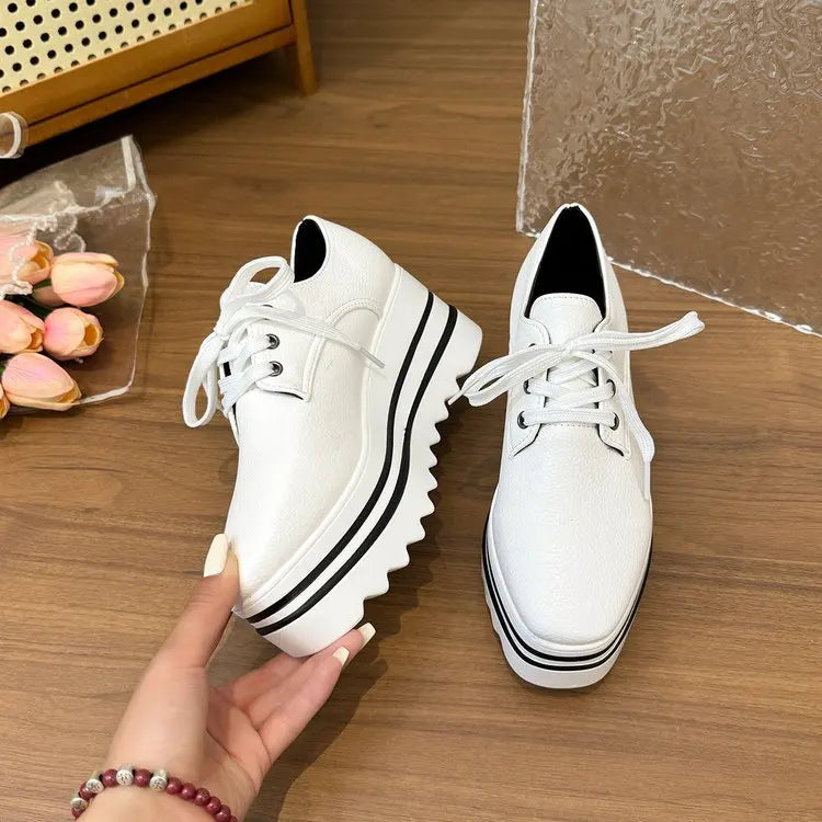Paloma  | Britischer Stil Dicke Plattform Gestreifte Flatform Wasserdichte Schuhe