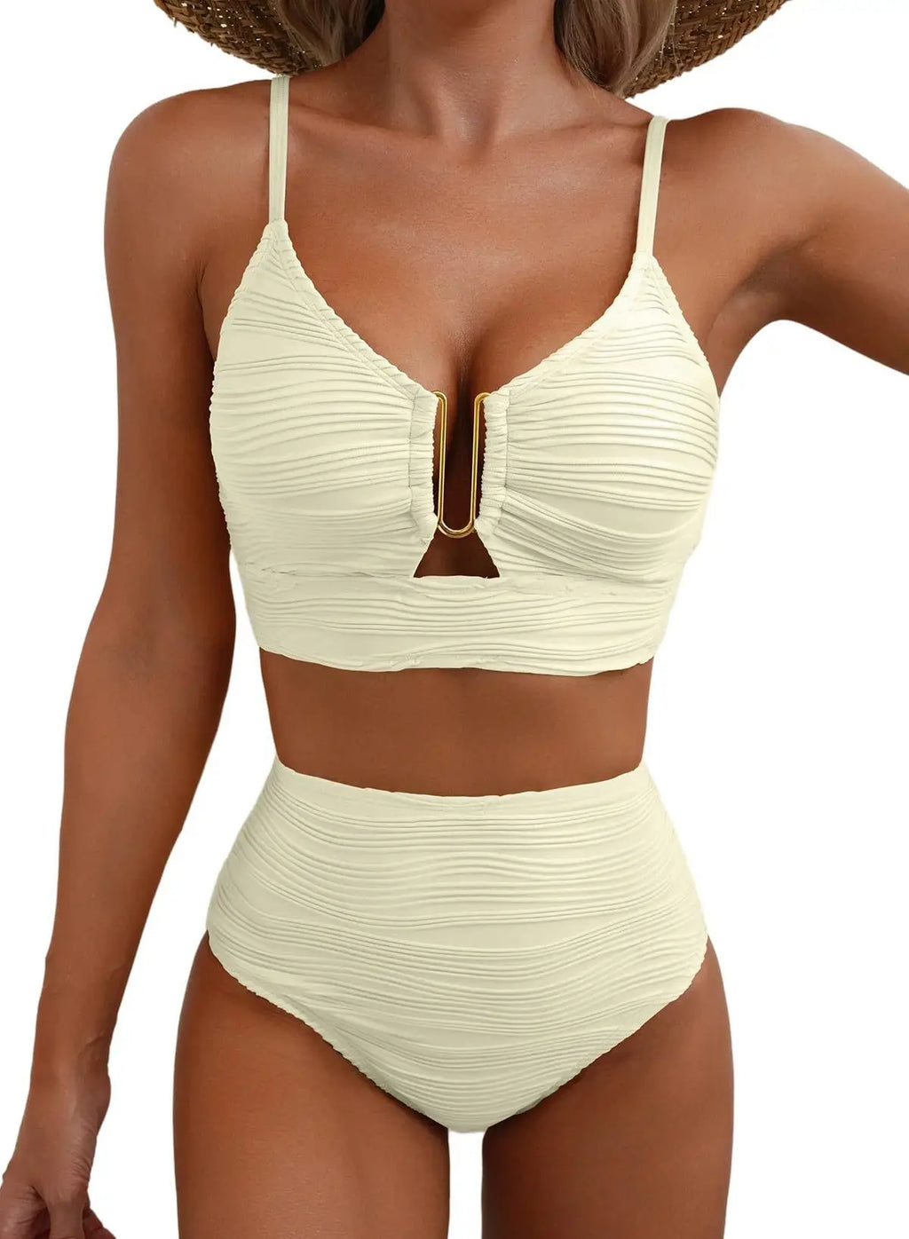 Yara | Bikini V-Ausschnitt Mit Ausschnitten Texturiert Falten Casual Badeanzug