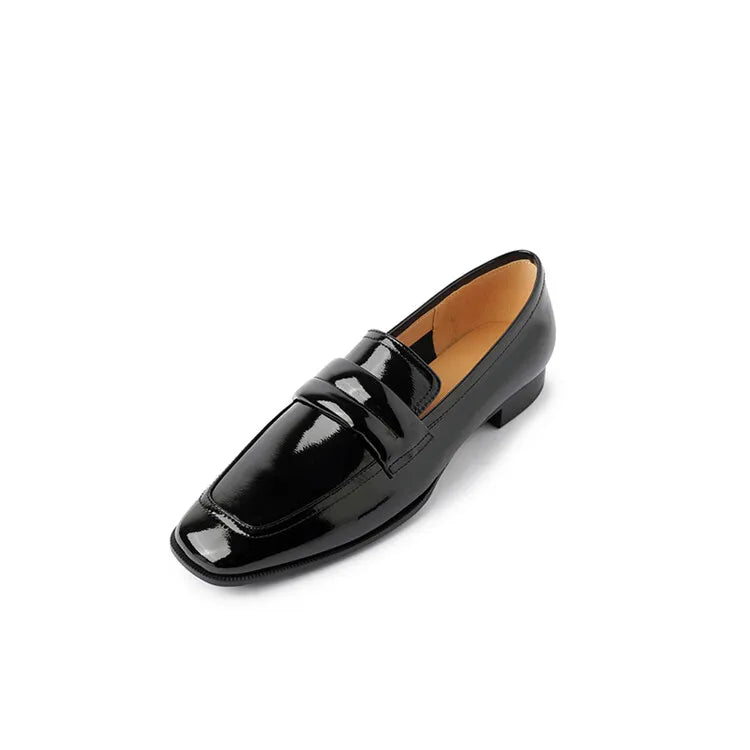 Olive | Echtes Leder Damen Flachschuh Loafer Gold Silber Quadratzehe