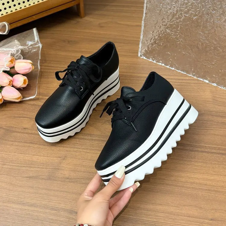 Paloma  | Britischer Stil Dicke Plattform Gestreifte Flatform Wasserdichte Schuhe