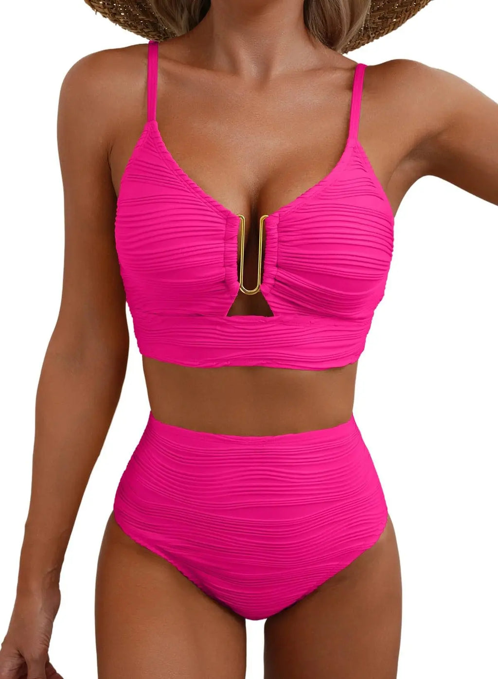 Yara | Bikini V-Ausschnitt Mit Ausschnitten Texturiert Falten Casual Badeanzug