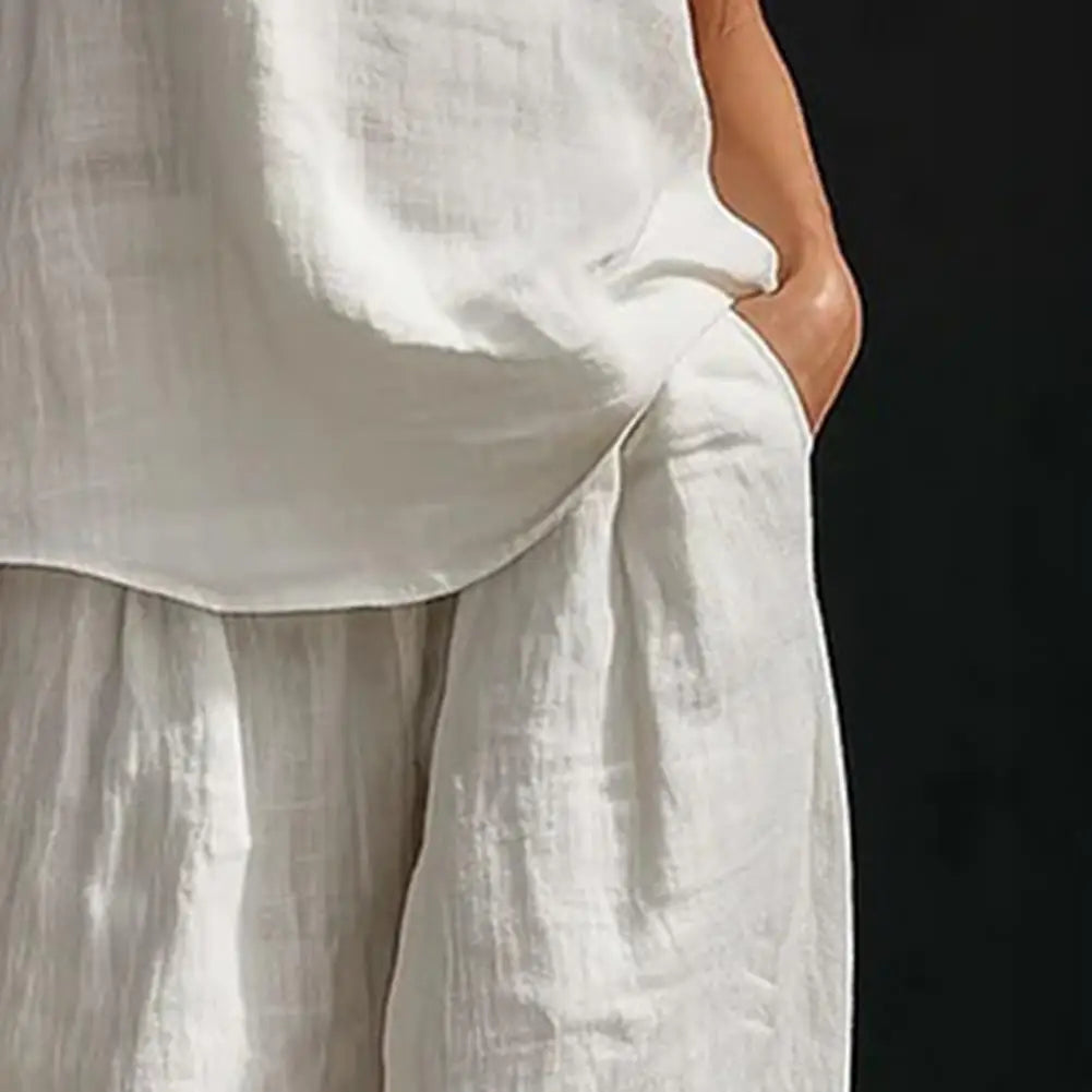 Oriana | Leinen Set mit V-Ausschnitt Top und Hose