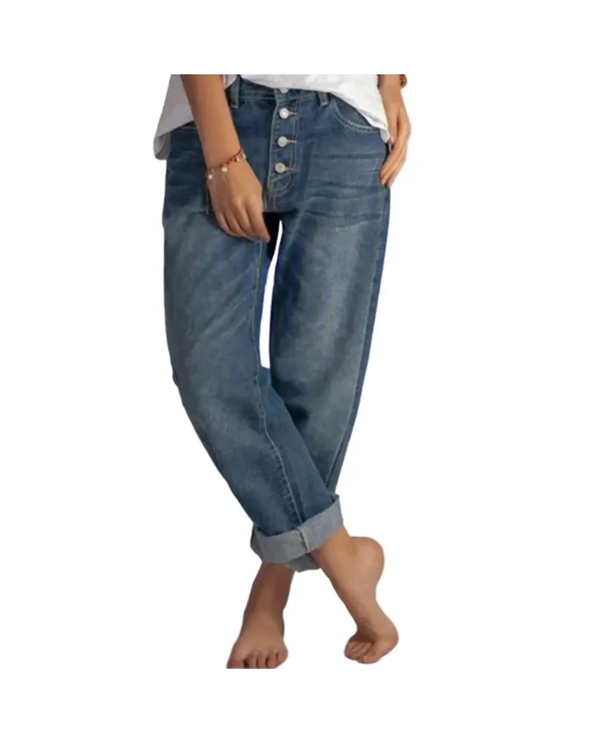 Damen Jeans mit weiter Passform und elastischem Material für Freizeit & Ferien