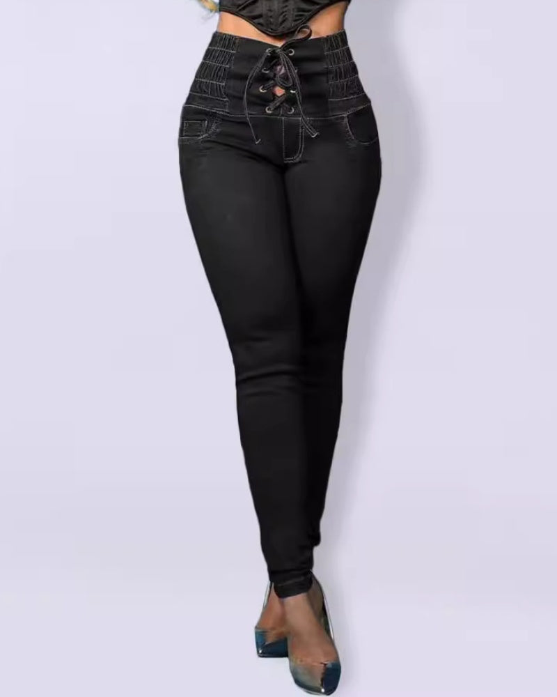 Damen Schnürjeans mit hoher Taille