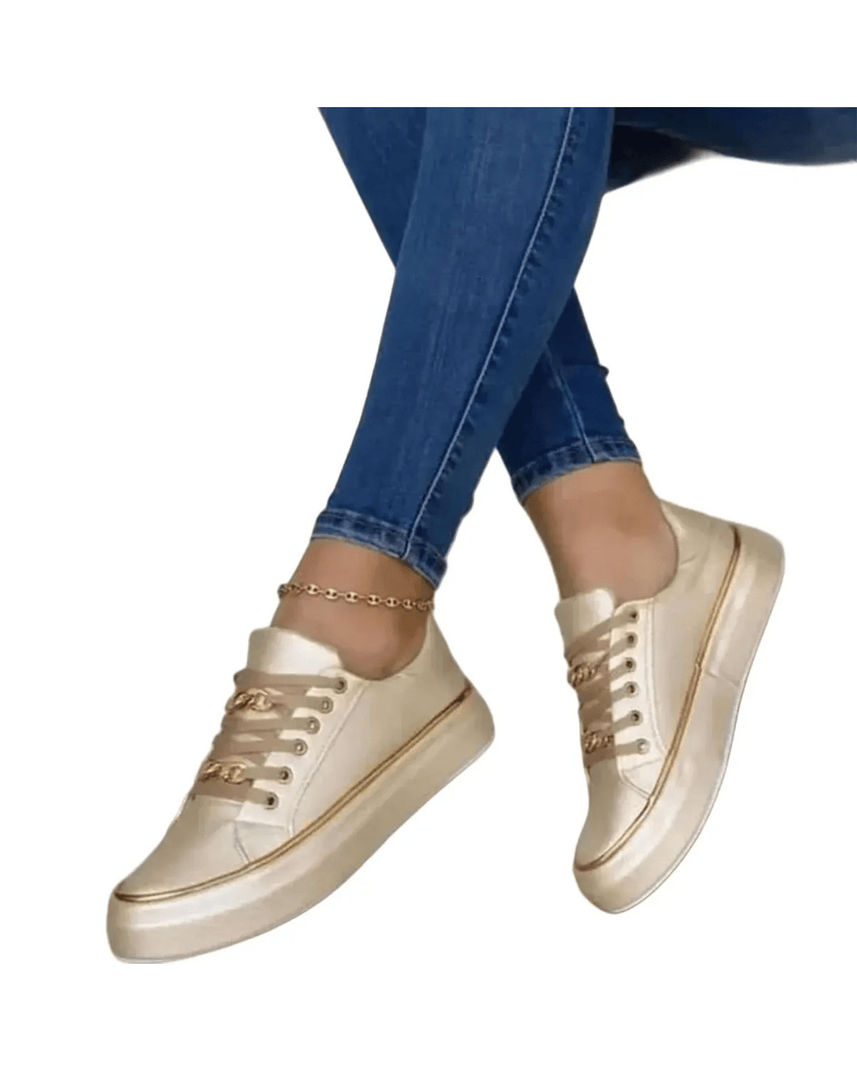 Kaufberg| Damen Sneaker weiß mit goldfarbenem Akzent für Arbeit & Freizeit