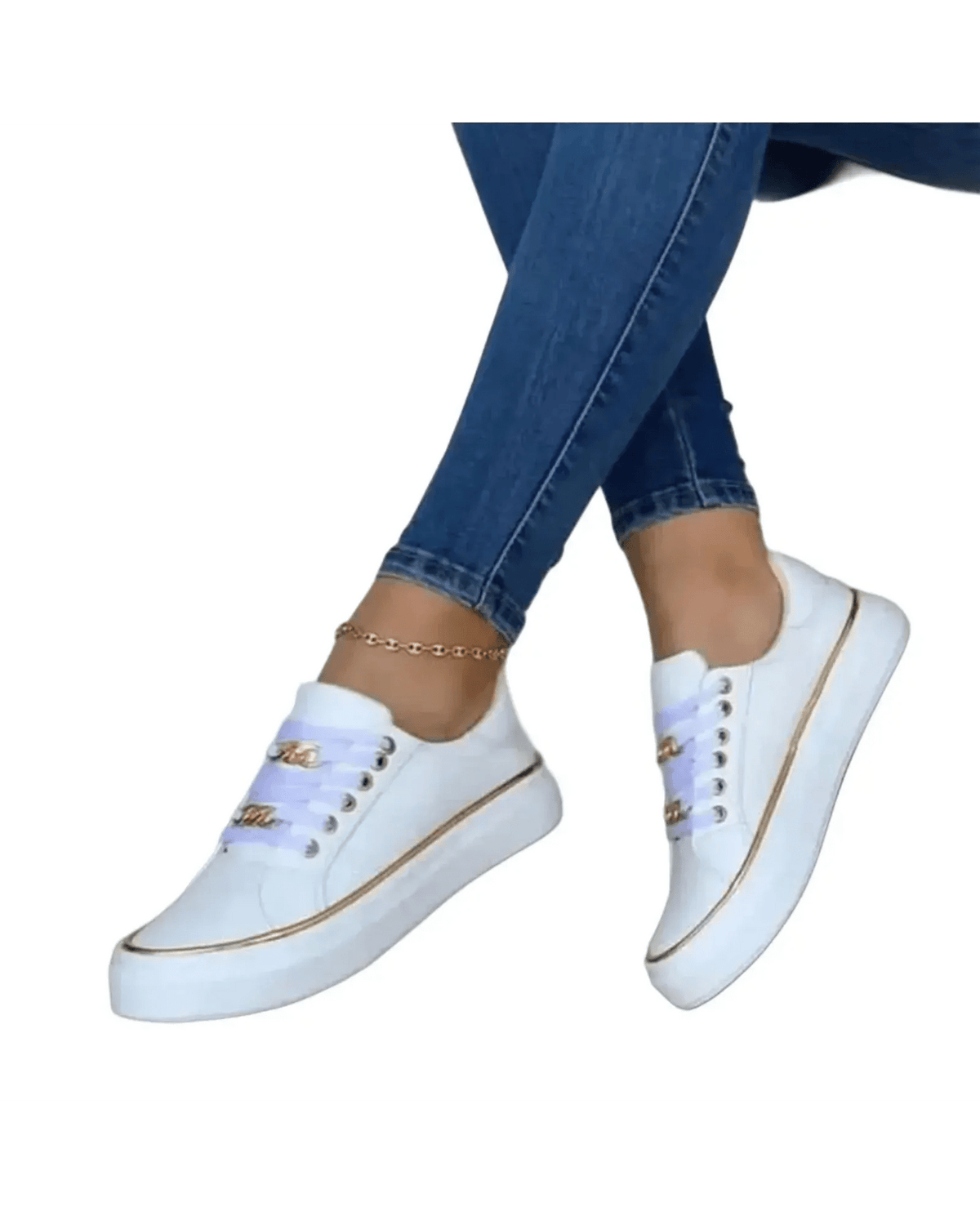Kaufberg| Damen Sneaker weiß mit goldfarbenem Akzent für Arbeit & Freizeit
