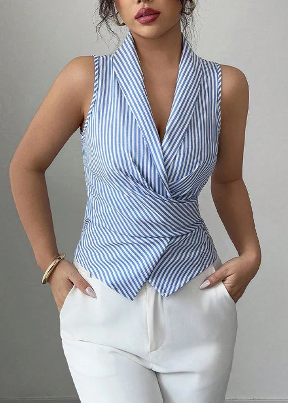 Biinaisa | Blau gestreiftes Top mit Falten