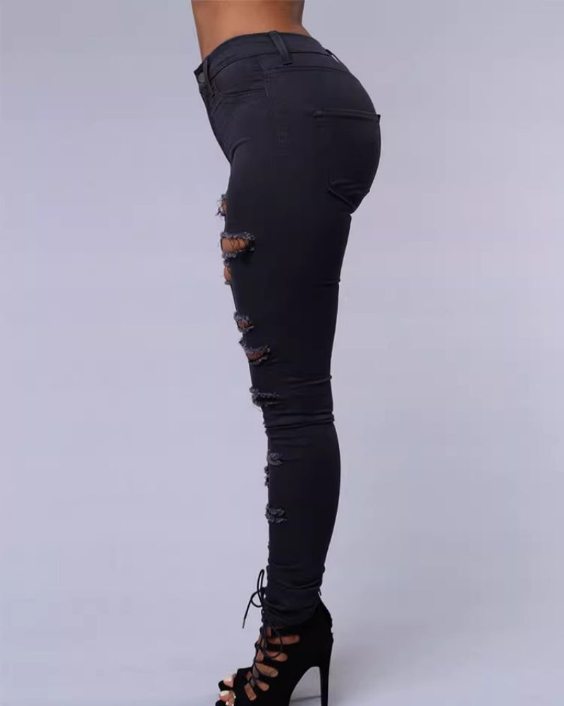 Damen Figurbetonte Destroyed-Hose