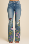 Damen Jeans mit Blumenmuster und hohem Bund für Arbeit & Freizeit