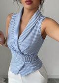 Biinaisa | Blau gestreiftes Top mit Falten