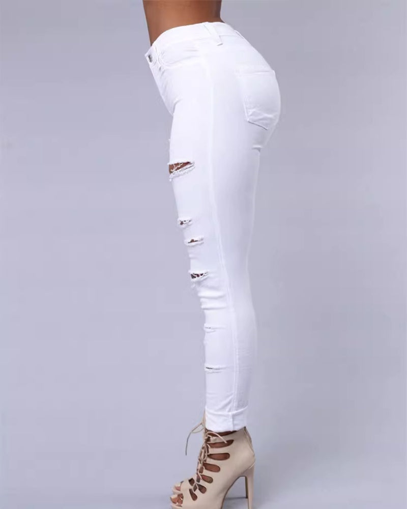 Damen Figurbetonte Destroyed-Hose
